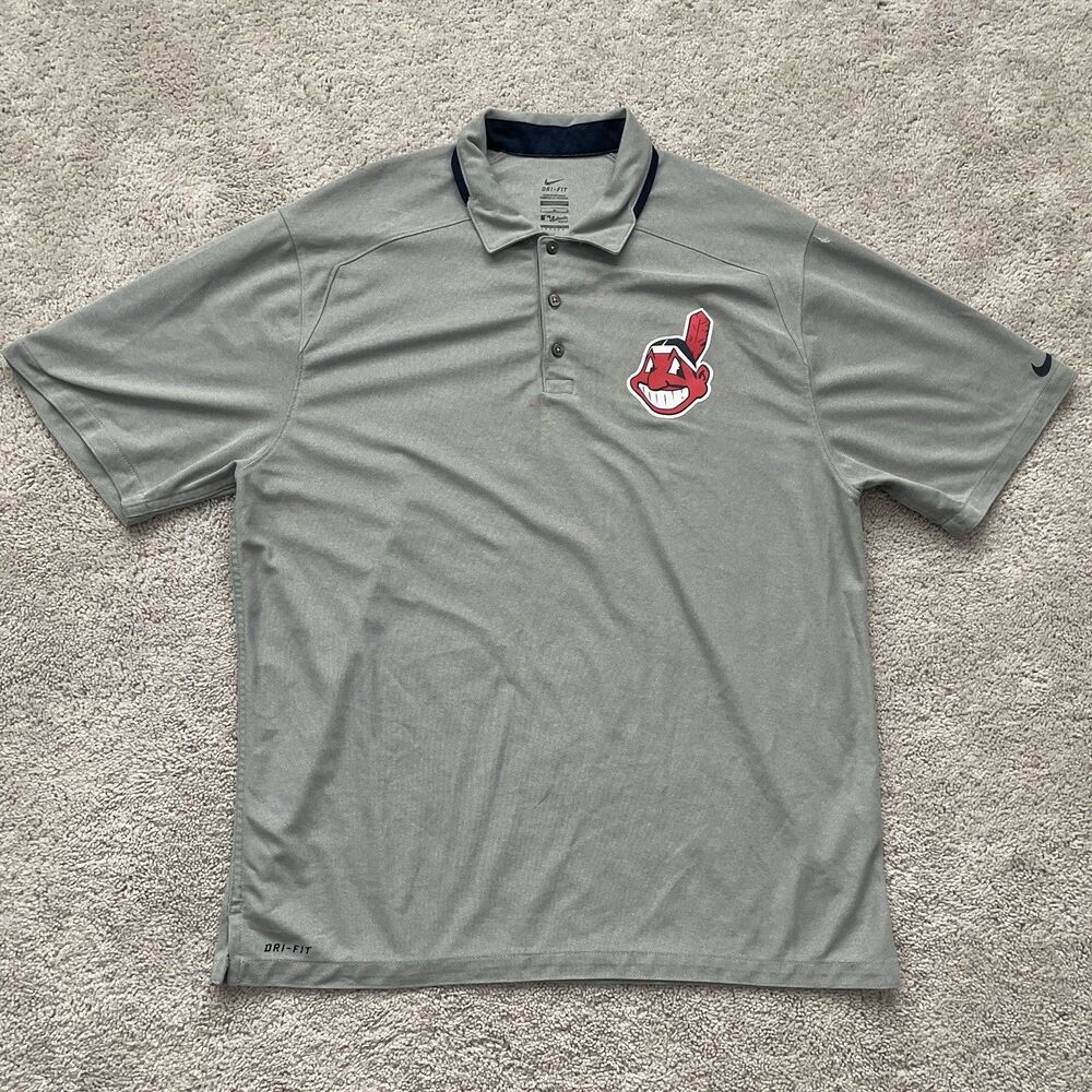 Cleveland Indians Shirt Mens Large Gray MLB Baseball Nike Dri Fit Polo Classic